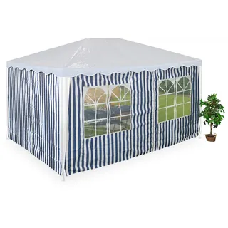 Relaxdays Seitenteile für 3x4m Pavillon, 2er Set, wasserdicht, Seitenwände mit Klettverschluss, Polyester, blau/weiß
