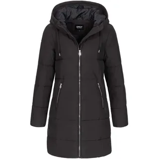 Only Damen Lange Puffer Jacke | Warmer Stepp Wintermantel mit Kapuze | Wattierter Blouson ONLDOLLY, Farben:Schwarz, Größe:L