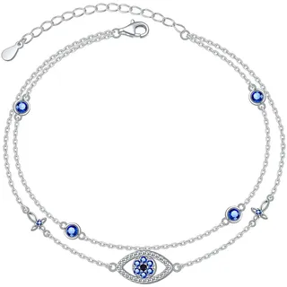 Flyow Damen Fußkettchen Böser Blick/Erstellte Türkis/Unendlichkeit/Herz/Lotusblume Geschichtet Fußkette Verstellbare Sommer Strand Knöchel Armband Schmuck Geschenk