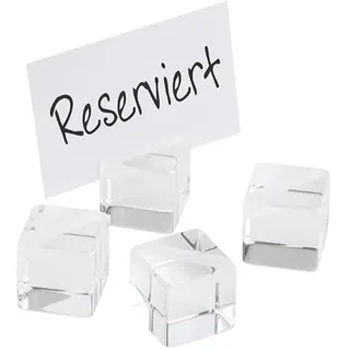 APS 78 4er-Set Kartenhalter WÜRFEL, Fotohalter, inkl. 20 weißen Beschriftungskarten, 3 x 3 cm, Acryl