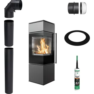 Freistehender Kaminofen KRATKI REN S/L 7kW Ø150 Schwarz mit Montageset - Schwarz