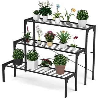 Costway Blumenregal 3-stufiger Schwarz , Metall , 65x85x65 cm , Wohnzimmer, Wohnzimmertische, Blumenständer