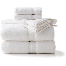 Linenspa Luxushandtuch, 100% Baumwolle, 6-teiliges Set inkl. 2 Badetücher, 2 Handtücher und 2 Waschlappen, Weiss/opulenter Garten, Medium