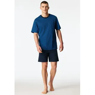Pyjama SCHIESSER "Comfort Essentials", Herren, Gr. 48, 800, blau, Single Jersey, Obermaterial: 100% Baumwolle, bequem kurz, Rundhals, Homewear-Sets Pyjama, mit aufgesetzter Brusttasche