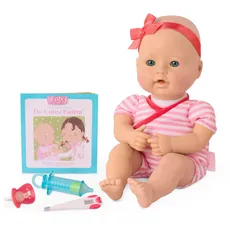 Baby Sweetheart Baby Puppe mit Kleidung, Schnuller und Zubehör zum Arztbesuch – Weiche Puppe und Bilderbuch auf Englisch – Spielzeug ab 2 Jahre