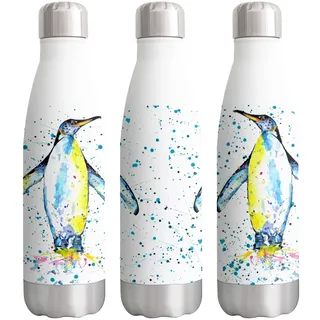 Vixar Wasserfarbenflasche mit Pinguin-Vogelmotiv, doppelwandig, isoliert, Edelstahl, 500 ml, weiß, ideal für Schule, Arbeit, Büro, Sport, hält heiße und kalte Getränke