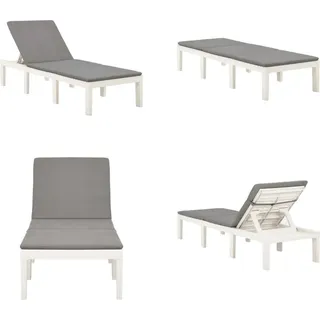 vidaXL Sonnenliege mit Auflage Kunststoff Weiß - Gartenliege - Gartenliegen - Sonnenliege - Sonnenliegen - Weiß