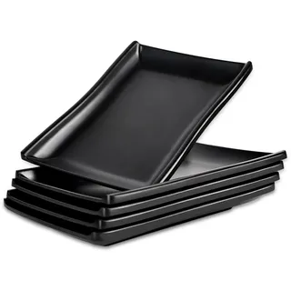 bssmmai 5 Stück Vorspeisen Teller Rechteckig Schwarz Matt,19x13x2cm Teller Eckig Dessertteller Kuchenteller Platzteller für Sushi Dessert Kuchen Beef Hotpot Usw