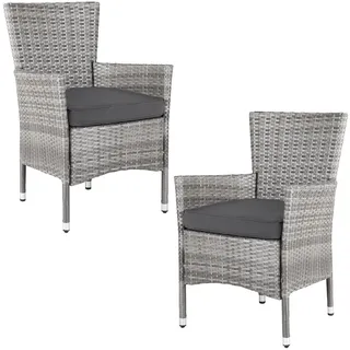 Polyrattan Gartenstuhl 2er-Set Grau/Anthrazit stapelbar