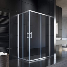 SONNI Duschkabine 120x90cm Eckeinstieg Doppel Schiebetür Echtglas Duschwand Duschtür Duschabtrennung