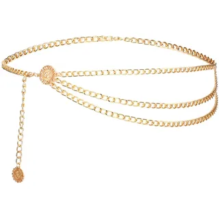 LXUEJIE Mehrschichtiger Taillenkettengürtel Damen, Verstellbare Bauchkette Gold Metallkettengürtel für Damen Kettengürtel Gold für Kleider Jeans