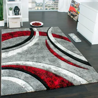 Paco Home Teppich Brillance 758, rechteckig, Höhe: 14 mm, Kurzflor, modernes geometrisches Design, auch als Läufer grau|rot 80 cm x 150 cm x 14 mm