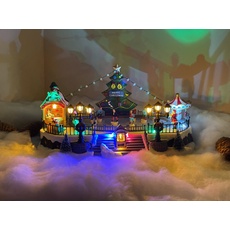 Bild Weihnachtsdorf/-szene: Eislaufplatz mit LED Beleuchtung, Musik und sich bewegenden Eisläufern, inklusive Netzadapter