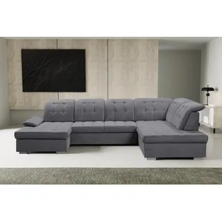 werk2 Wohnlandschaft »Kordula-New U-Form«, Sofa in U-Form mit Schlaffunktion & Bettkasten, Schlafcouch grau