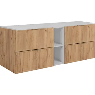 Badezimmerschrank, Craft-Eiche / Weiß, Goldene Griffe, 140 ( 2 x 60 + 20) x 46 x 57 cm - Braun