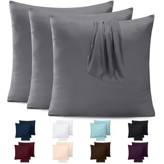 Utopia Bedding – 4er-Set Kissenbezüge – 40 x 40 cm – Oeko-TEX – Gebürstete Mikrofaser, 100% Polyester, mit Umschlagverschluss (Kissenfüllung Nicht enthalten), nur Kissenbezug – Grau