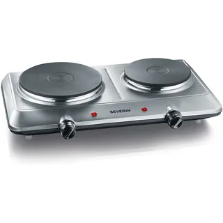 Severin Doppel Kochplatte für Küche, Büro oder Camping, kleine Herdplatte mit stufenloser Temperatureinstellung, Campingkocher für zwei Töpfe, Edelstahl, 2.500 W, DK 1014, Weiß