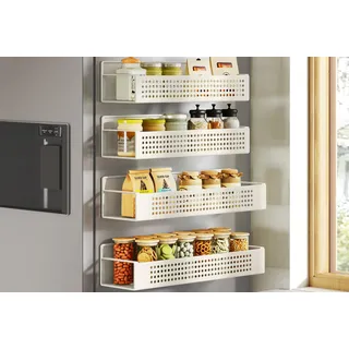 SONGMICS Gewürzregal magnetisch, 4er Set, 2 große und 2 kleine Regale, Gewürz-Organizer ohne Bohren, Magnetregal, für Küche, Kühlschrank, Mikrowelle, Waschmaschine, cremeweiß KCS061W01