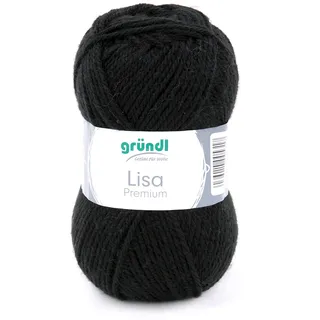 Gründl Lisa Premium Uni Strick- & Häkelgarn (weicher und wollartiger Charakter, pflegeleichtes waschbares Strickgarn aus 100% Polyacryl, 50 g/ 133 m, Nadelstärke: 3,5-4,5, 1 Knäuel á 50 g), Schwarz