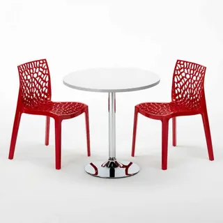 Weiß Rund Tisch und 2 Stühle Farbiges Polypropylen-Innenmastenset Grand Soleil Gruvyer Long Island - Rot - Rot