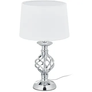 Relaxdays Tischlampe modern, Nachttischlampe Touch, 3 Stufen dimmbar, E14, Tischleuchte edel, 43,5 x 25 cm, silber/weiß