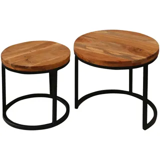 Mid.you Satztisch , Schwarz, Akaziefarben , Holz, Metall , 2-teilig , Akazie , massiv , rund , C-Form, rund , Fsc , einfacher Aufbau , Wohnzimmer, Wohnzimmertische, Beistelltische