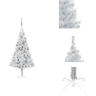 vidaXL Künstlicher Weihnachtsbaum Beleuchtung & Kugeln Silber 180 cm - Weihnachtsbäume - Silber