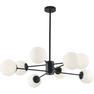 KCO Lighting Schwarzer Sputnik Kronleuchter - 8-Flammige Deckenhalterung Mit Glaskugel, Mitte Jahrhundert Moderne Leuchte für Kücheninsel (Schwarz + Weiß)