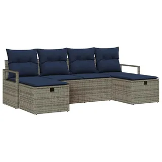 vidaXL Sofa Set 6 Stk. 6-Sitzanzahl Grau und Marineblau Poly-Rattan - Grau