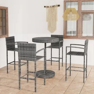 The Living Store 5-tlg. Gartenbar-Set Poly Rattan Grau - Grau