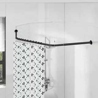 Duschvorhangstange Diamant Form, Verstellbare Duschstange Ecke mit 12 Vorhangringen & Deckenstütze für Badewanne/Badezimmer, Bohr-Montage Erforderlich [Both Sides: 55-88cm, Mitte: 71-110cm] (Schwarz)