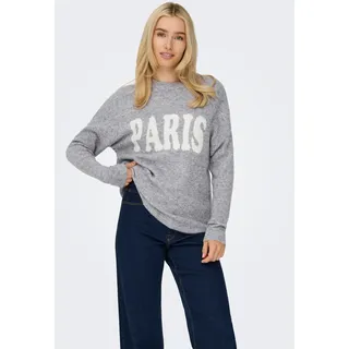 Strickpullover ONLY "ONLJERICO L/S PULLOVER KNT NOOS", Damen, Gr. S, grau (grau melange detail:cd paris), Strick, Obermaterial: 68% Polyacryl, 12% Polyester, 11% Nylon, 6% Wolle, 3% Elasthan, bedruckt, oversize hüftbedeckend, V-Ausschnitt, Rippbündchen, Pullover Strickpullover