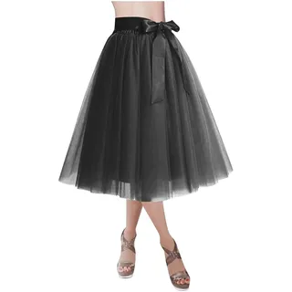 Tüllrock Damen Elegant Elastische Karneval Kostüm Midirock Lang Unterrock Tüll Rock Mesh-Rock Tütü Rock Knielang für Karneval Party Hochzeit Fest Freizeit