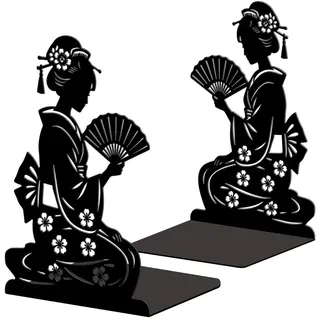 Peacoblue Buchstützen Metall,Geisha Buchstütze Dekorativ für Bücher | 1 Paar 5.3"x4.3"x7.9" schwere Gusseisen Buchhalter, Stabile Buchstopper für Bücherregal, Schreibtisch, Büro und Wohnraum
