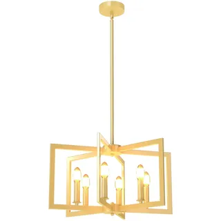 FANTASK 6-flammiger Hängelampe, Geometrische Kronleuchter mit 67-157 cm verstellbarer Höhe, Metall Deckenleuchte, Deckenlampe industriell für Esszimmer und Küche (Messing)
