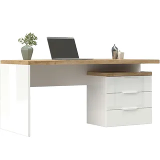 INOSIGN Schreibtisch »Easy, Computertisch – 38 mm Platte, perfekt fürs Büro & Homeoffice« Breite 160 cm, mit 3 Schubkästen, Selbsteinzug mit Dämpfung, Weiß Hochglanz Lack / Eiche Cadiz Dekor + Weiß Hochglanz Lack + Eiche Cadiz Dekor, , 63799357-0 B/H/T: 160 cm...