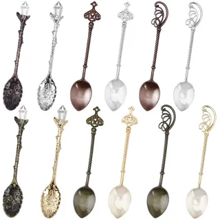Chostky 12 Stücke Retro Kaffeelöffel, Kristalllegierung Löffel, kreative Geschirr Dessertlöffel, Vintage geschnitzte Teelöffel für Kaffee Zucker Dessert Kuchen Eis Suppe Home Office Party Zubehör