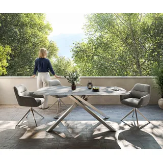 Outdoortisch Edge Boot 200x100 cm Keramik Beton Grau Kreuzgestell Rechteck Edelstahl