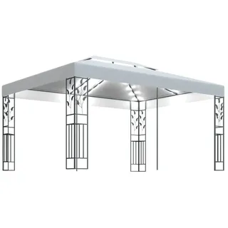 vidaXL Pavillon 3 x 4 m weiß inkl. Doppeldach & LED-Lichterkette 