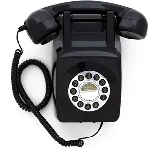 GPO 746WALL Retro Festznetztelefon mit Drucktasten zur Wandmontage mit authentischer Klingelton, Schwarz