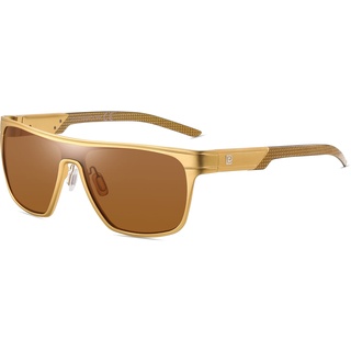 DUCO Quadratische Polarisierte Sonnenbrille für Herren Sport Fahren Angeln Sonnenbrille Flat Top Shield Shades UV 400 Schutz DC8230 (Gold Rahmen Glod Tempel Braun Linse)