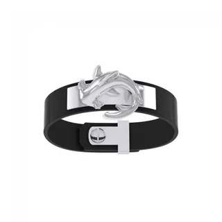 Dive Silver Hammerhead Shark Leather Armband - Black / Silver - 8-20 cm