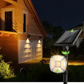 EDISONFIRE Solar Strahler für Außen, 36 LED 3500K Solarlampen Spot Lichter Warmeweiß, 3 Helligkeit 360° Drehbare Solarleuchten, IP67 Wasserdicht Wandleuchten für Außen Garten Rasen Wege Garage,4 Stück