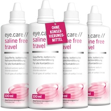 Eye.care ph-neutrale Kochsalzlösung für Kontaktlinsen – ohne Konservierung – 4er Travel-Pack isotonische Saline Free Solution für harte und weiche Kontaktlinsen bei empfindlichen Augen 400 ml (400)