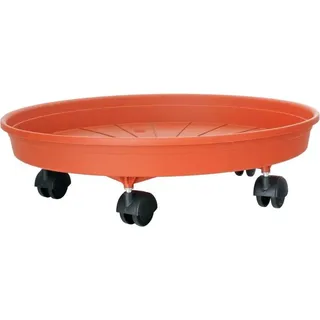 Untersetzer für Blumentopf ICS MARGHERITA 35 cm, rund, Wagen mit Rädern, Terrakotta - Orange