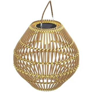 Outsunny Solarleuchte, Rattan Gartenleuchte, Wasserdichte Solarlampe mit Lichtsensor, LED Gartenlampe mit Trommel-Design, für Terrasse, Balkon, Stahl,