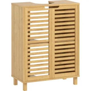 Homcom Waschbeckenunterschrank Bambus Naturholz , Naturfarben , Holz , 30x80x60 cm , Badezimmer, Badmöbel, Waschbeckenunterschränke