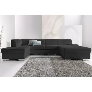 DOMO collection Wohnlandschaft Kunstleder U-Form 304cm Schwarz