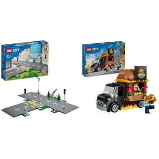 LEGO City Straßenkreuzung mit Ampeln, Bauset mit im Dunkeln leuchtenden Steinen 60304 & City Burger-Truck, Bauset mit Spielzeug-Auto für 5-jährige Kinder