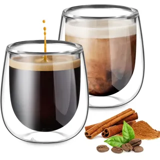 glastal 100ml (4oz) Doppelwandige Espressotassen Espresso Gläser 2er Set, Borosilikatglas Kaffeetassen Glas Set Kaffeeglas Teegläser für Espresso, Latte, Iced Americano, Tee, EIS, Milch, Saft